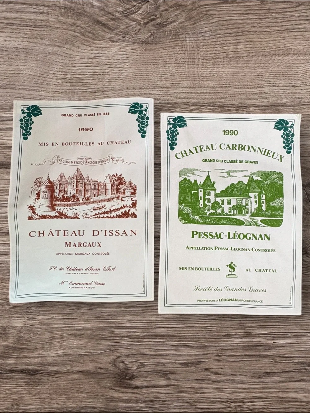 Set 2 Vintage French Chateau Wine Tea Towels 1990 France Cotton Unused